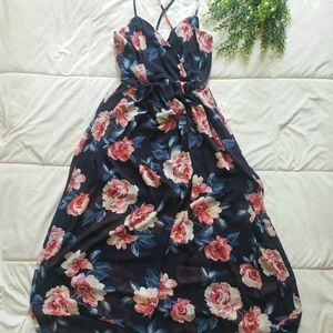 Beach navy blue long floral dress